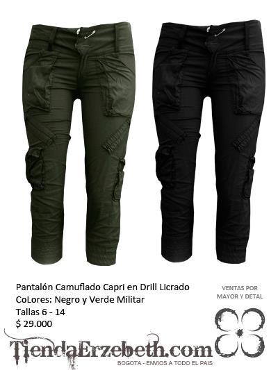 Camuflado Corto (Capri) Bolsillos Verde Militar y Negro bogota medellin cali